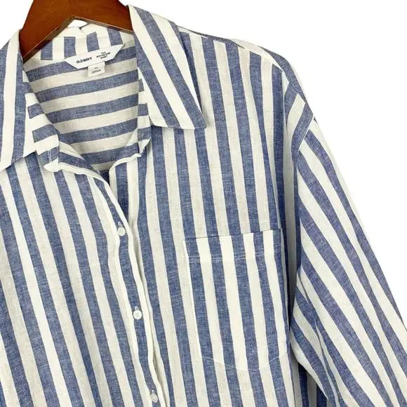 Old Navy Blue and White Striped Button-Down Shirt - Picture 5 of 9